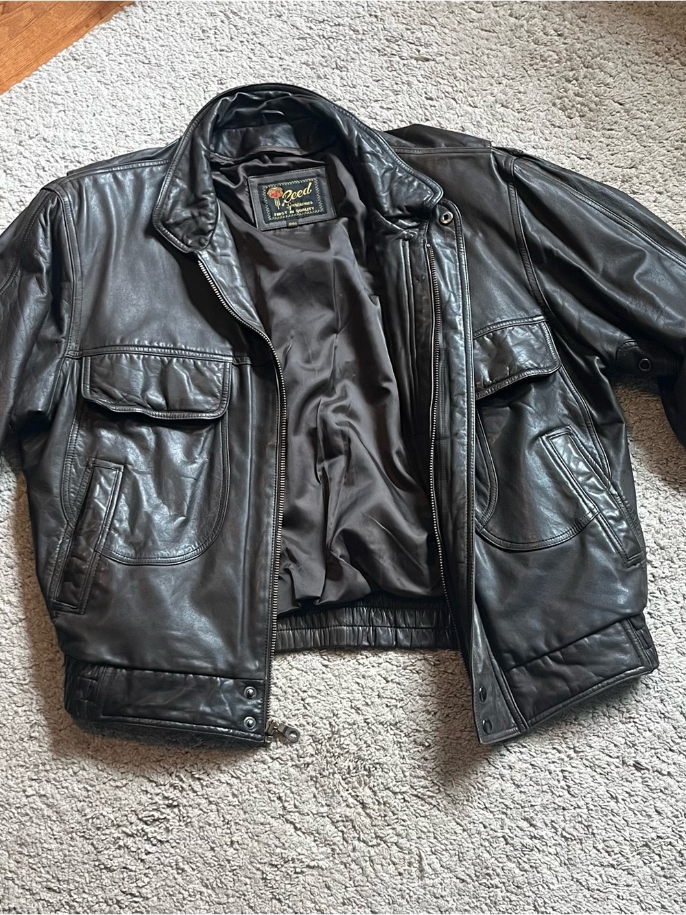 Reed Sportswear Men’s Brown Leather Bomber Jacket